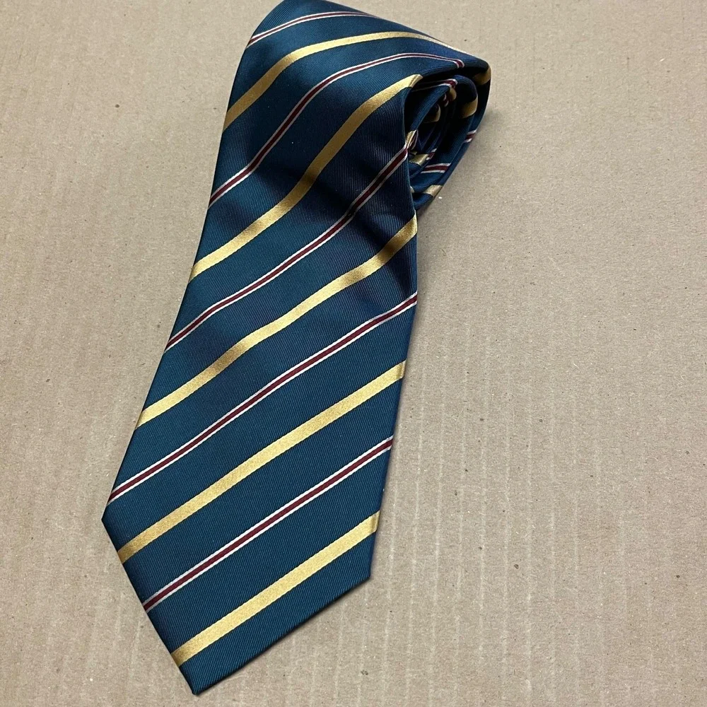 Vintage Banana Republic Factory Blue/Yellow Striped‎ Tie 100% Silk 90's